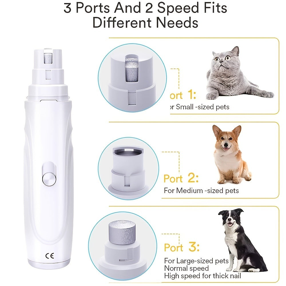 Pet Nail Grinder, DXYE WANIR Rechargeable Two-Speed Tool with Three Port Sizes and White Finish