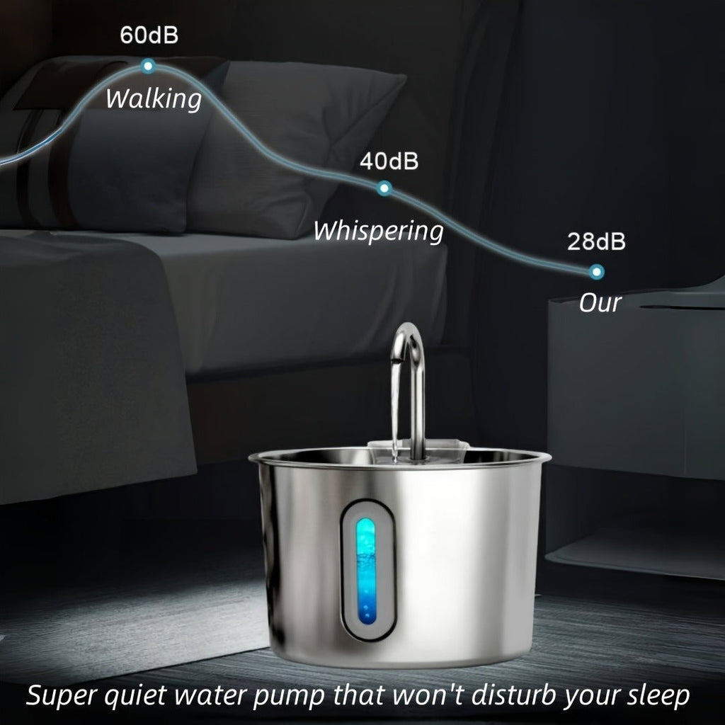 2.2L Pet Water Fountain with Stainless-Steel-Marked Basin, Water Window and 2+2 or 8+8 Filter Bundles
