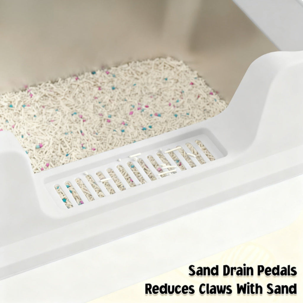 Stainless Steel Cat Litter Box with High-Wall Surround, Front Step, Scoop and 8.46- or 10.43-Inch Wall Options