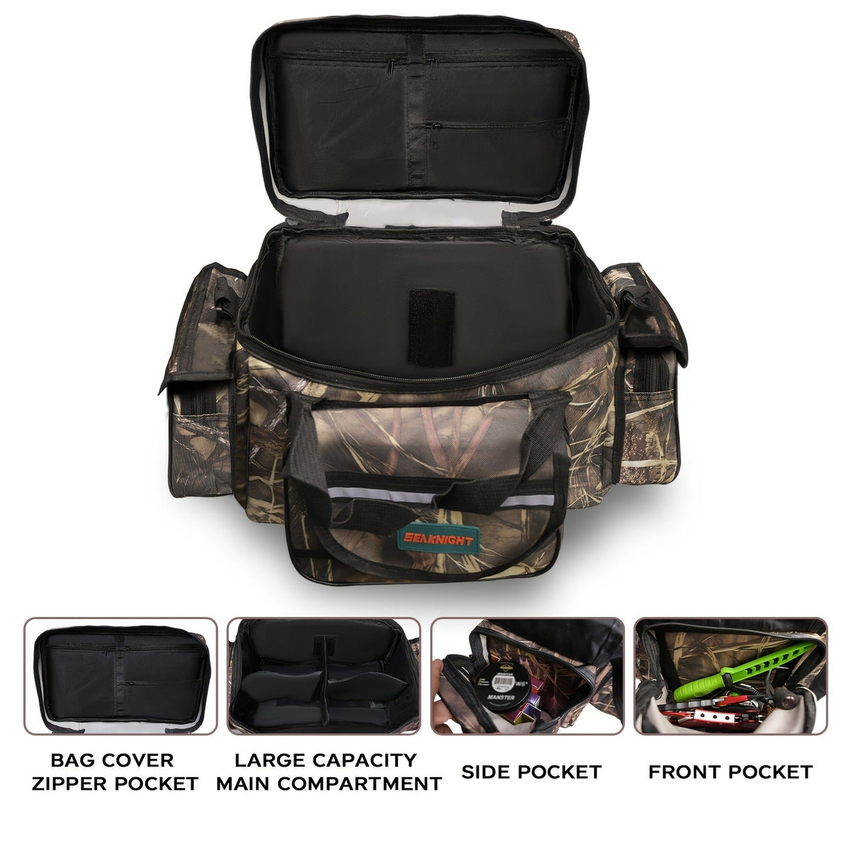 Fishing Tackle Bag Camo Durable Nylon Shoulder Carry Zipper Fishing Gear Storage Bag for Hiking Travel Outdoor Fishing Camouflage