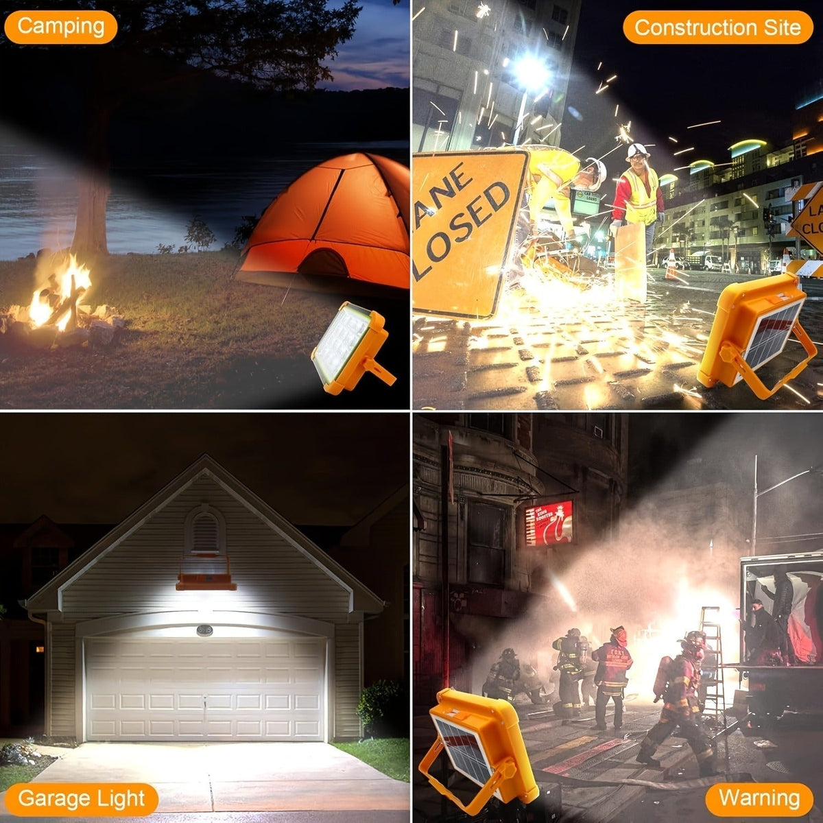 Magnetic Solar Work Light with Hook – 6500 Lumen LED Camping Light, Adjustable Brightness, Solar & USB-C Dual Charging, 6 Modes