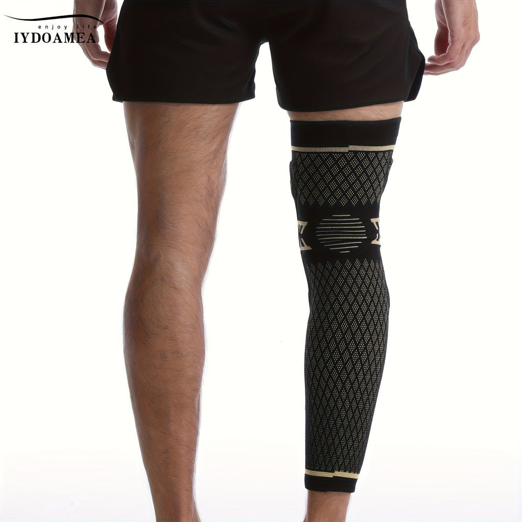 Copper Full Leg Knee Brace Compression Sleeve with Patella Gel Pad & Metal Side Stabilizers – 60% Copper Ions Infused Knee Support for Men