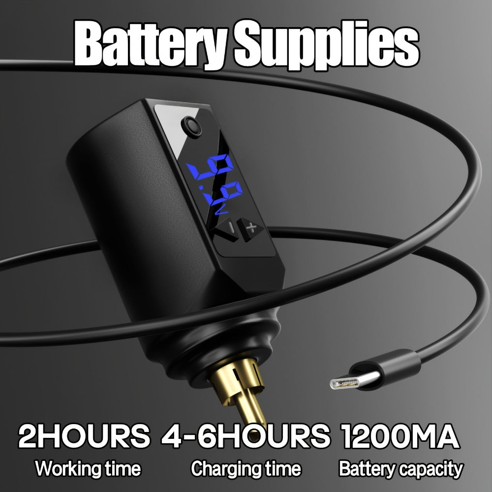 PS083 1200mAh RCA Tattoo Power Supply with LED Voltage Display, 3–12V Control and USB Charging