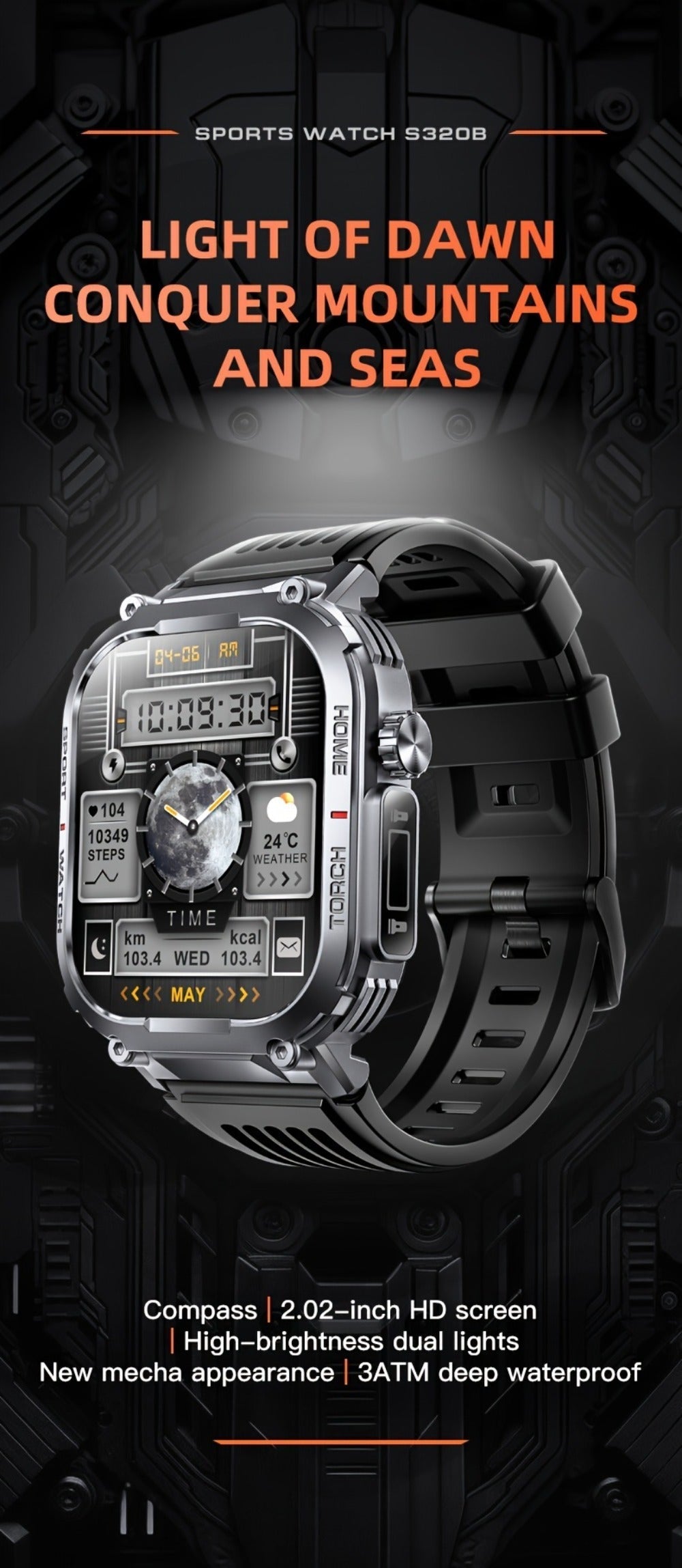 Smart Watch 2.02-Inch Rugged TFT Display with 500mAh Battery, LED Flashlight and Wireless Calling