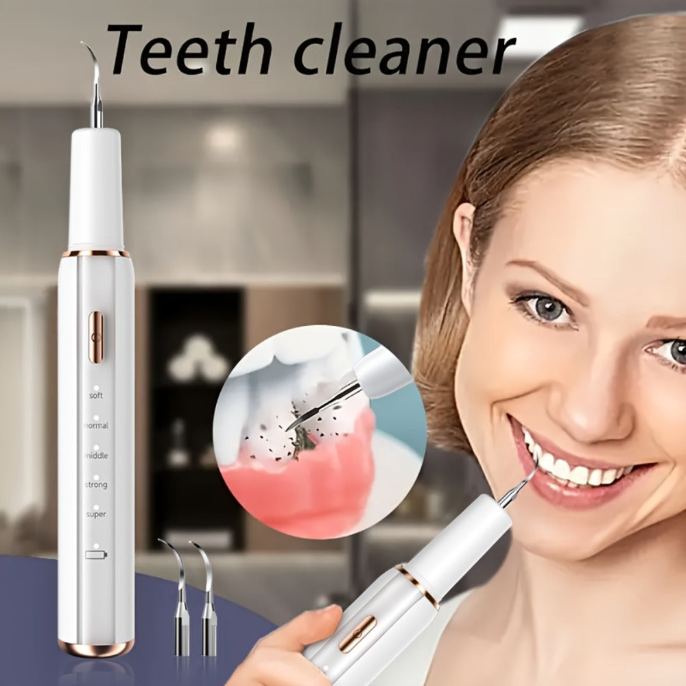 Electric Tooth Cleaner Tartar Remover Rechargeable – 5 Speed Modes, LED Light, USB Charging, 2 Replaceable Brush Heads