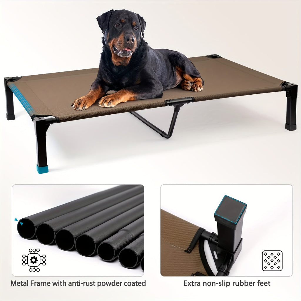 Elevated Dog Bed Cooling Raised Cot with Metal Frame – Washable Breathable Mesh, No-Slip Feet, Portable Dog Cot for Indoor & Outdoor Use