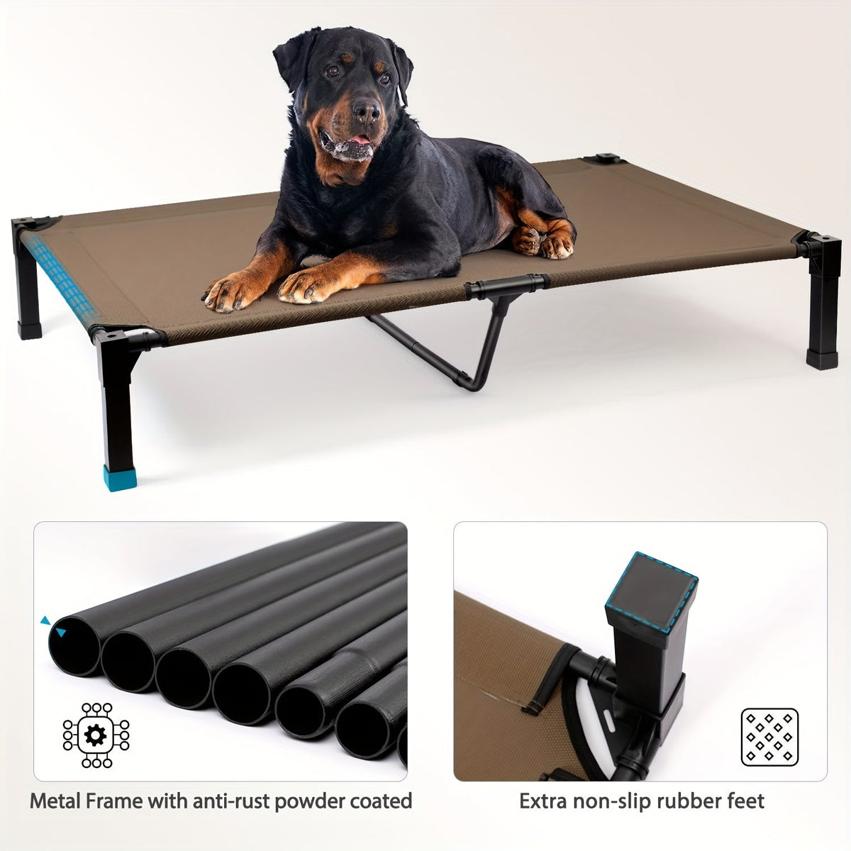 Elevated Dog Bed Cooling Raised Cot with Metal Frame – Washable Breathable Mesh, No-Slip Feet, Portable Dog Cot for Indoor & Outdoor Use