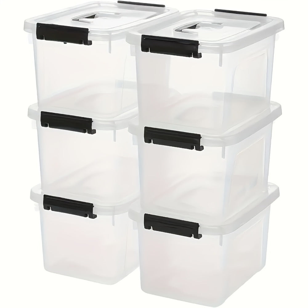 Stackable Clear Plastic Storage Bins with Lids, 6 Pack Large Clip-On Lid Containers for Home, Closet