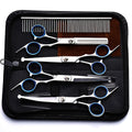 Pet Grooming Scissors Set, Seven-Piece 4CR Stainless Steel Kit with Straight, Curved and Thinning Shears