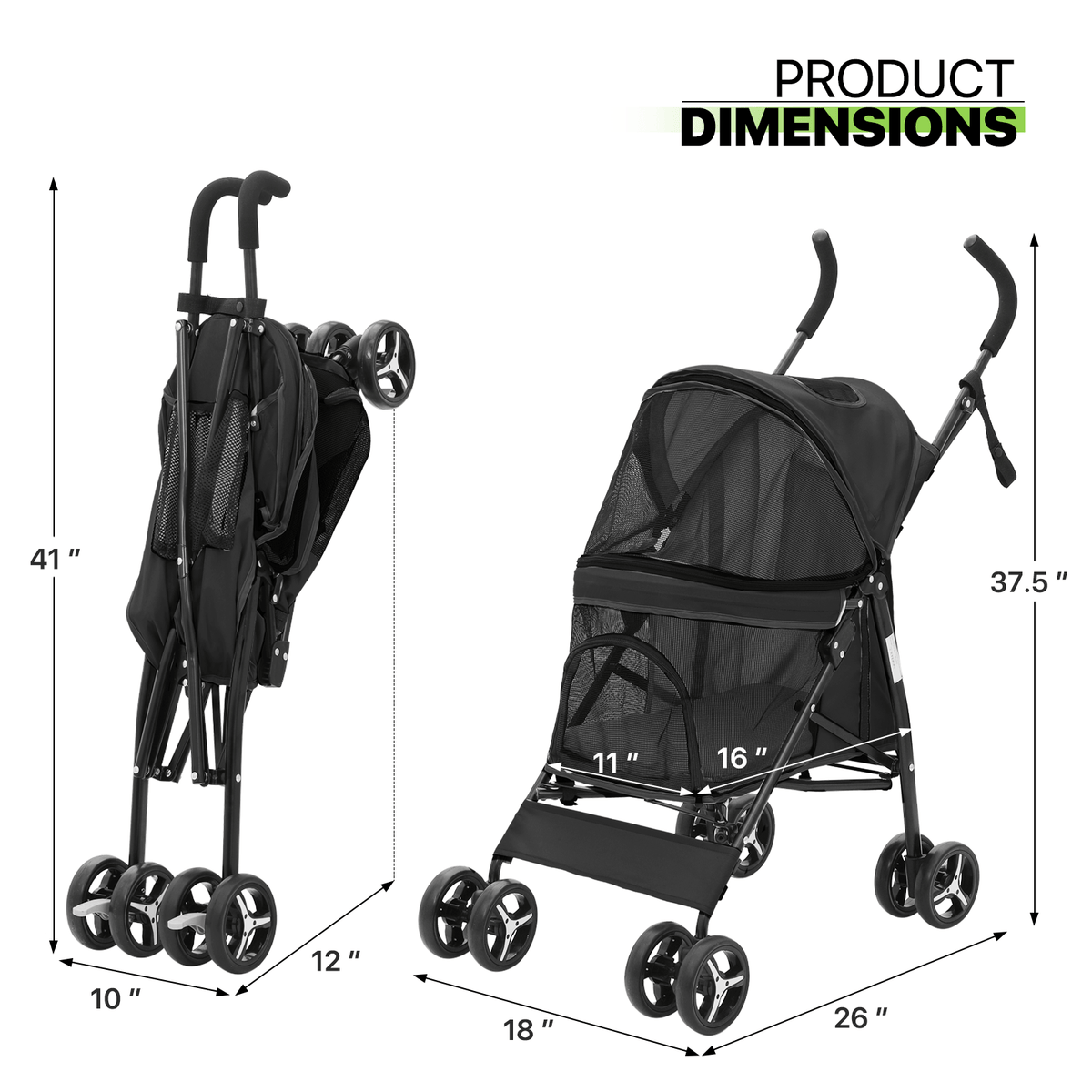Pet Dog Cat Stroller with 4 Wheels – Foldable Jogger Pet Stroller for Small Medium Dogs & Cats up to 33 lbs, Breathable Mesh Windows
