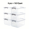 Six-Piece 16.9-Quart Clear Stackable Storage Box Set with Gray Latching Lids and 15.94-Inch Tops