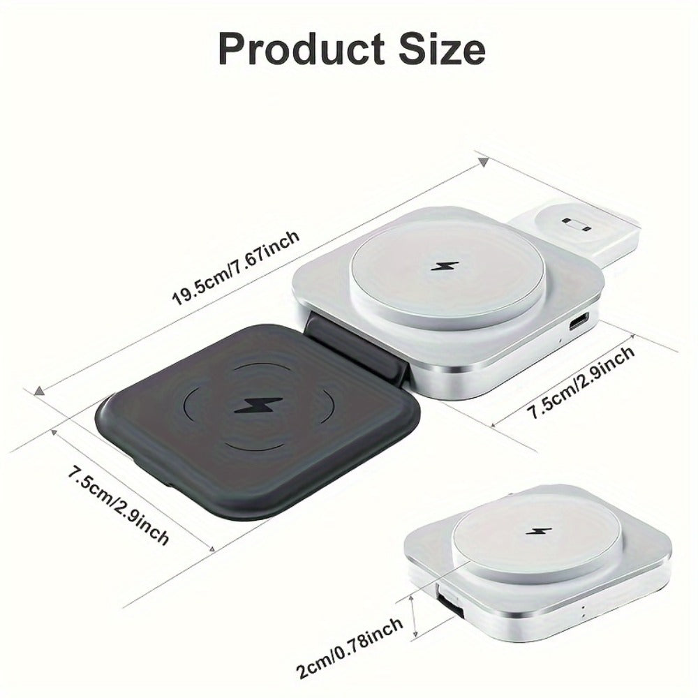 Wireless Charging Station, T11 Foldable 3-in-1 15W Travel Pad in Black for iPhone, Apple Watch and AirPods