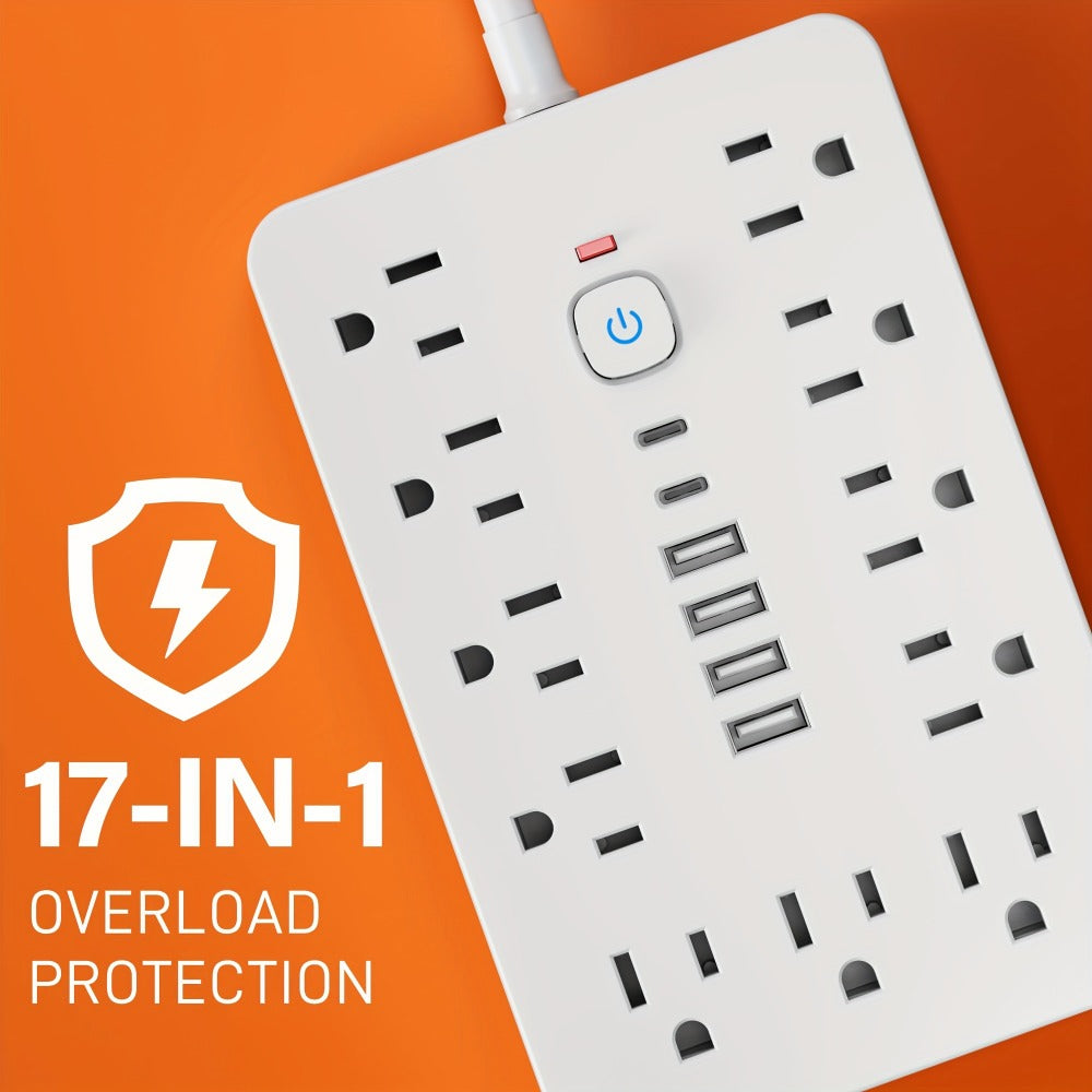 Power Strip 17-in-1 Surge Protector with 11 AC Outlets, 4 USB-A, 2 USB-C and 5- or 10-Foot Flat-Plug Cord