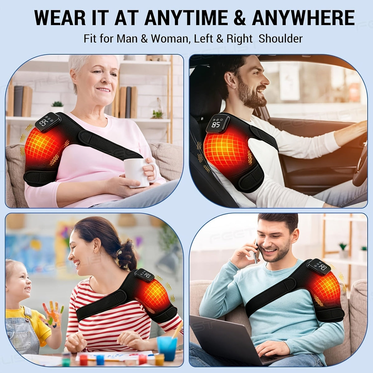 Cordless Heated Shoulder Massager with Vibration – 3 Heat Levels & 3 Vibration Intensities Electric Heating Pad for Shoulder