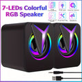 USB Powered Computer Speakers 2.0 Mini Stereo Desk Audio System with RGB Lights, Volume Control, 3.5mm AUX Input