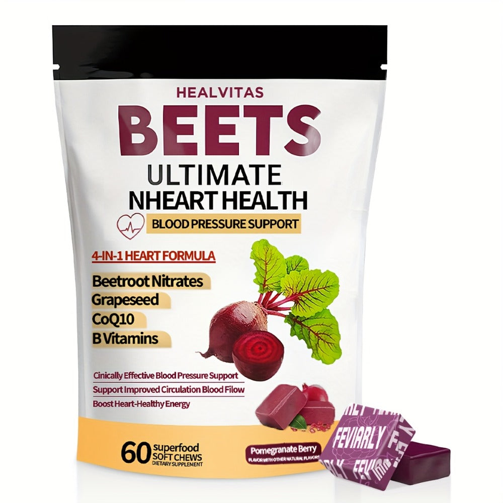 Beetroot Gummies with CoQ10, Grape Seed Extract & Multivitamins, Blood Pressure Support, Heart Health