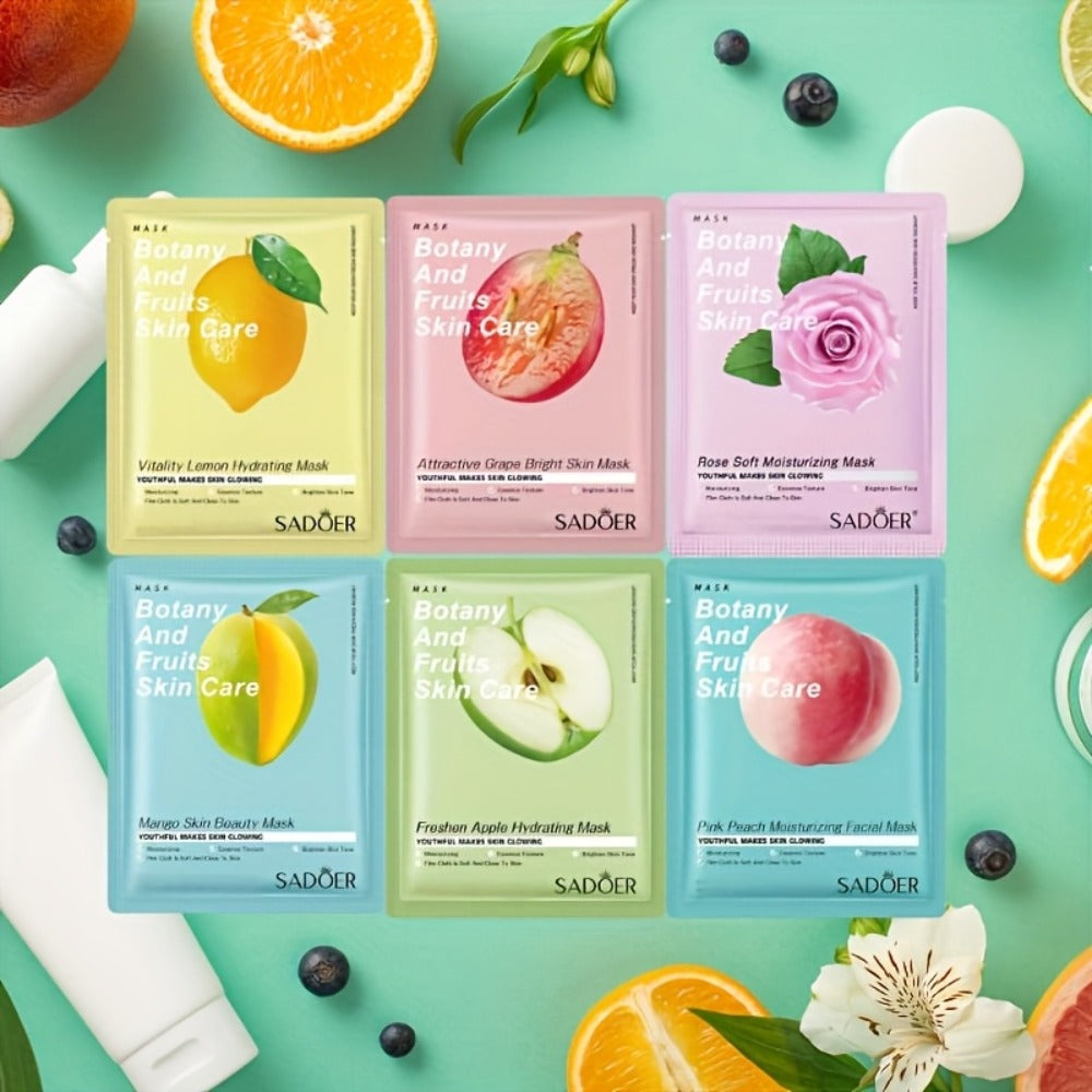 Thirty-Piece SADOER Sheet Mask Assortment with Individually Packed Fruit and Rose Pouch Labels
