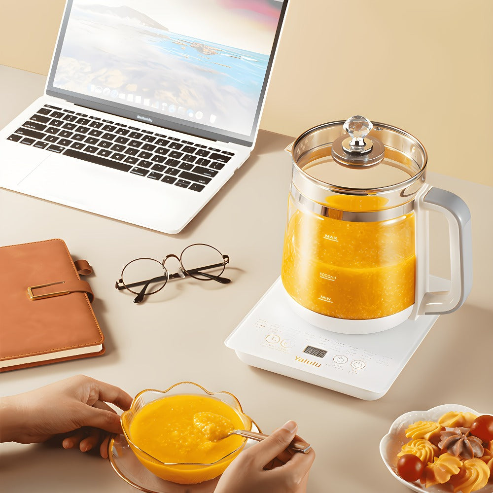 Electric Health Pot Smart Kettle 1.8L Thickened Glass 18 Smart Functions Removable Filter Multi-Functional for Tea Herbal Brewing Camping