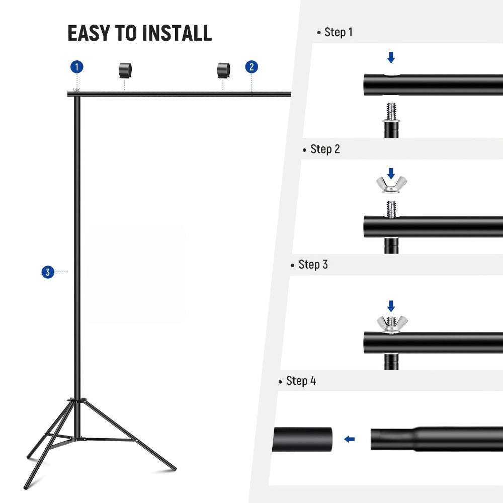 Backdrop Stand 9 x 6.5-Foot Adjustable Tripod Frame with Interlocking Crossbars and Backdrop Clips