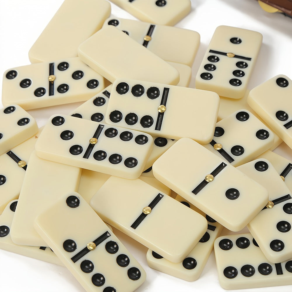 Double Six Dominoes Set 28pcs White – Extra Large Classic Domino Game with Gold Spinner & Premium Storage Box