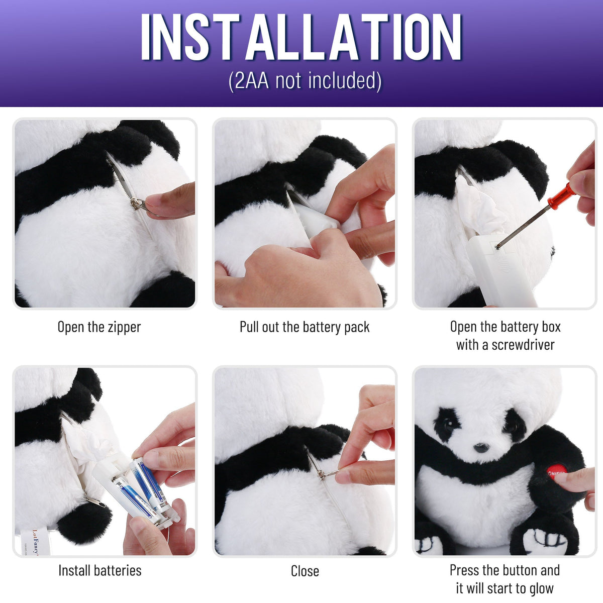 12-Inch Jumbo Light-Up Panda Plush with Color-Changing LEDs, Soft Stuffed Body, Button Control and 2-AA Battery Compartment