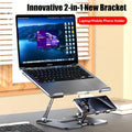 2-in-1 Laptop Stand with Phone Holder, Ergonomic Adjustable Computer Stand with Heat Dissipation, Foldable Desk Riser for 10-16 Inch