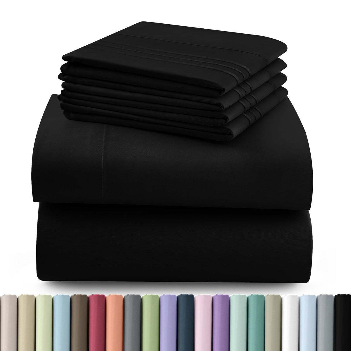 Fitted Sheet Set 6-Piece Brushed Polyester Deep Pocket Bed Sheets 20 Colors Hotel Luxury Bedding with Embroidered Pillowcases