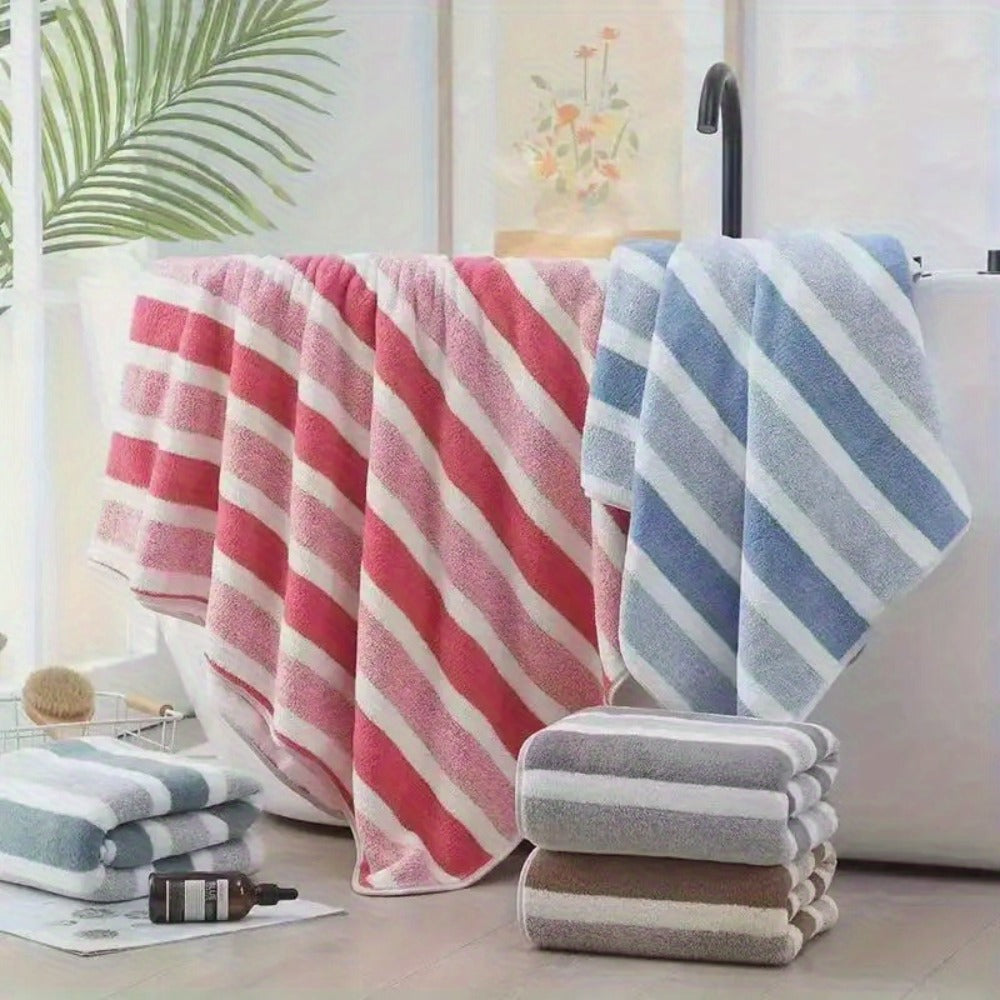 Towel Set 1, 3 or 10 Piece Polyester Striped Options with Bath, Face and Hand Towels for Home and Guest Use