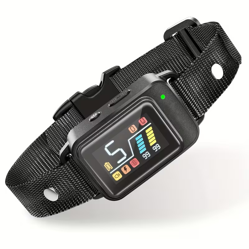 Black Digital-Display Bark Collar with Adjustable Woven Strap and Single Checkout Configuration
