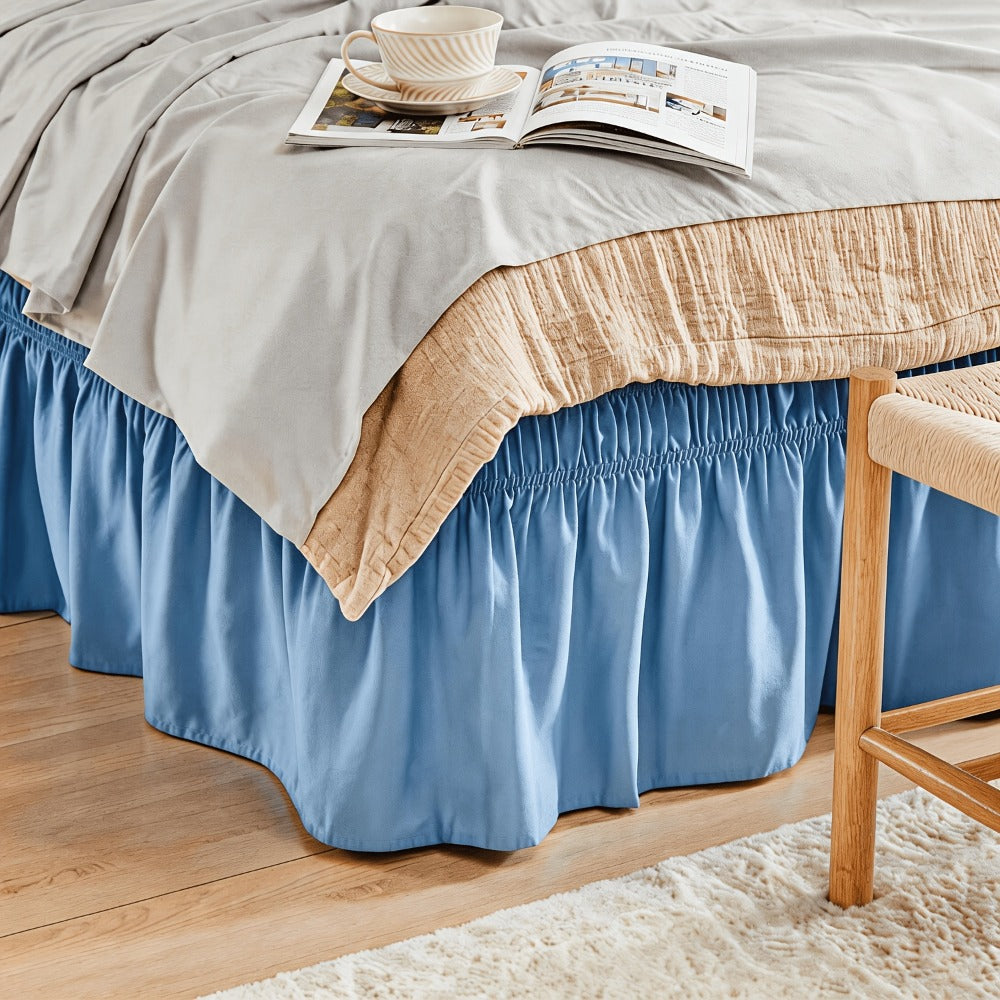 Bed Skirt with Adjustable Elastic Belt – Ruffle Microfiber Dust Ruffle 15 Inch Drop, Hotel Quality, Fade Resistant, Machine Washable