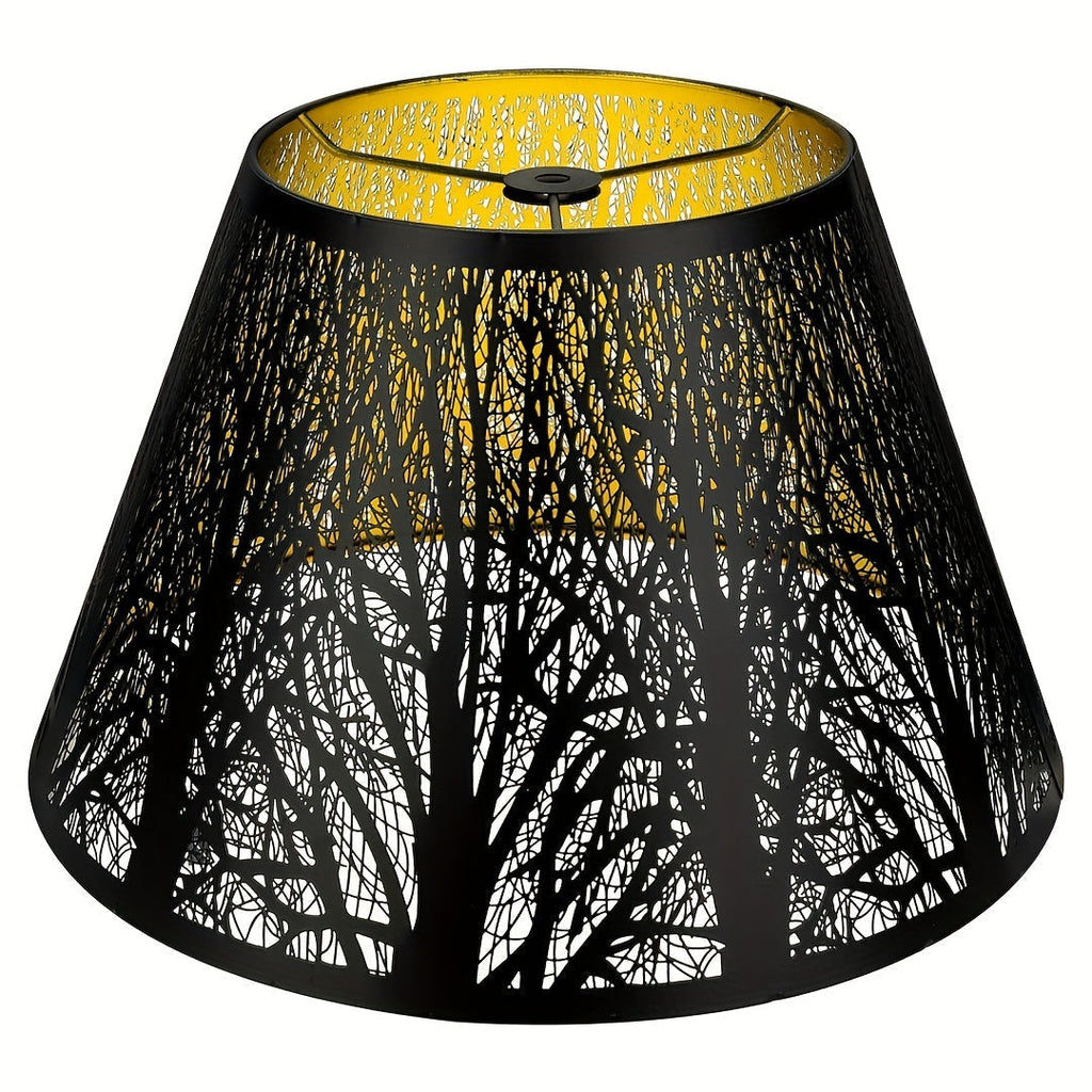 Metal Lampshade Etched Forest & Leaf Design | Black Exterior Gold Interior | Barrel Lamp Shade for Table Lamp & Floor Lamp |
