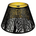 Metal Lampshade Etched Forest & Leaf Design | Black Exterior Gold Interior | Barrel Lamp Shade for Table Lamp & Floor Lamp |