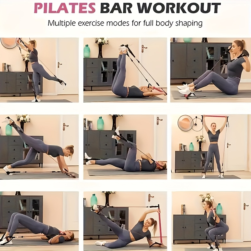 Resistance Band Pilates Bar Kit 8-Piece – 150LB Bands, Ankle Straps & Drawstring Bag, Portable Home Gym Fitness Set for Full Body Workout
