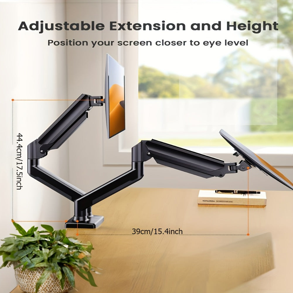 Aluminum Alloy Gas Spring Monitor Arm, Full Motion Swivel Tilt Rotate, Desk Mount for 13-32 Inch Screens