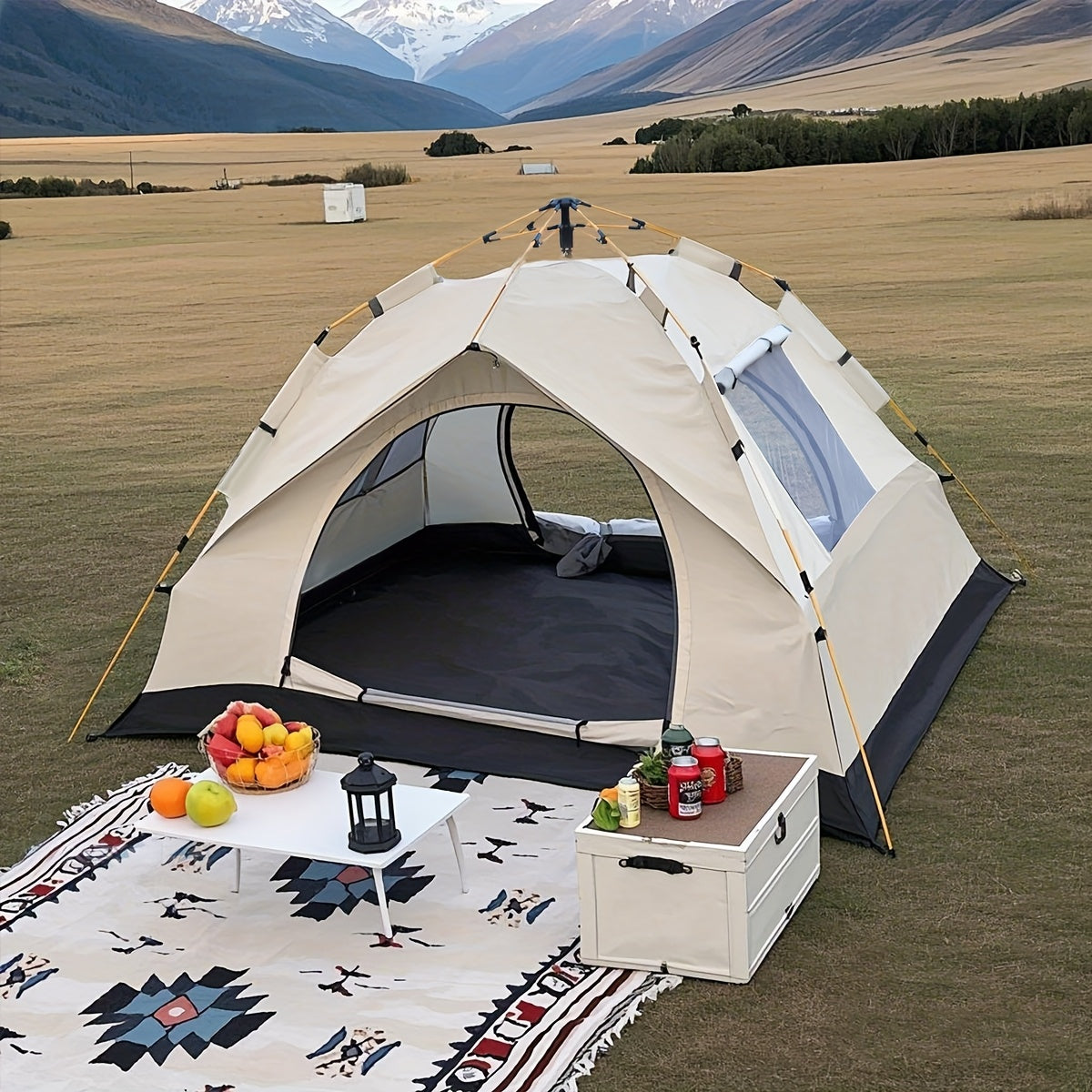 Camping Tent Automatic Pop-Up with Double Doors, Polyester Body and Four Size-Window Configurations