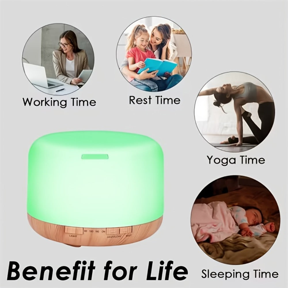 500ml Aroma Diffuser with Continuous or Intermittent Mist, Seven-Color Light, Four Timers and Remote Control