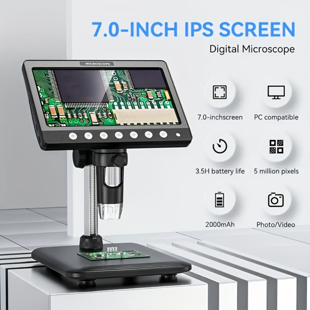 1200X Digital Microscope 7-Inch IPS Screen, WINWEND USB Coin & Soldering Microscope with 8 Adjustable LED Lights