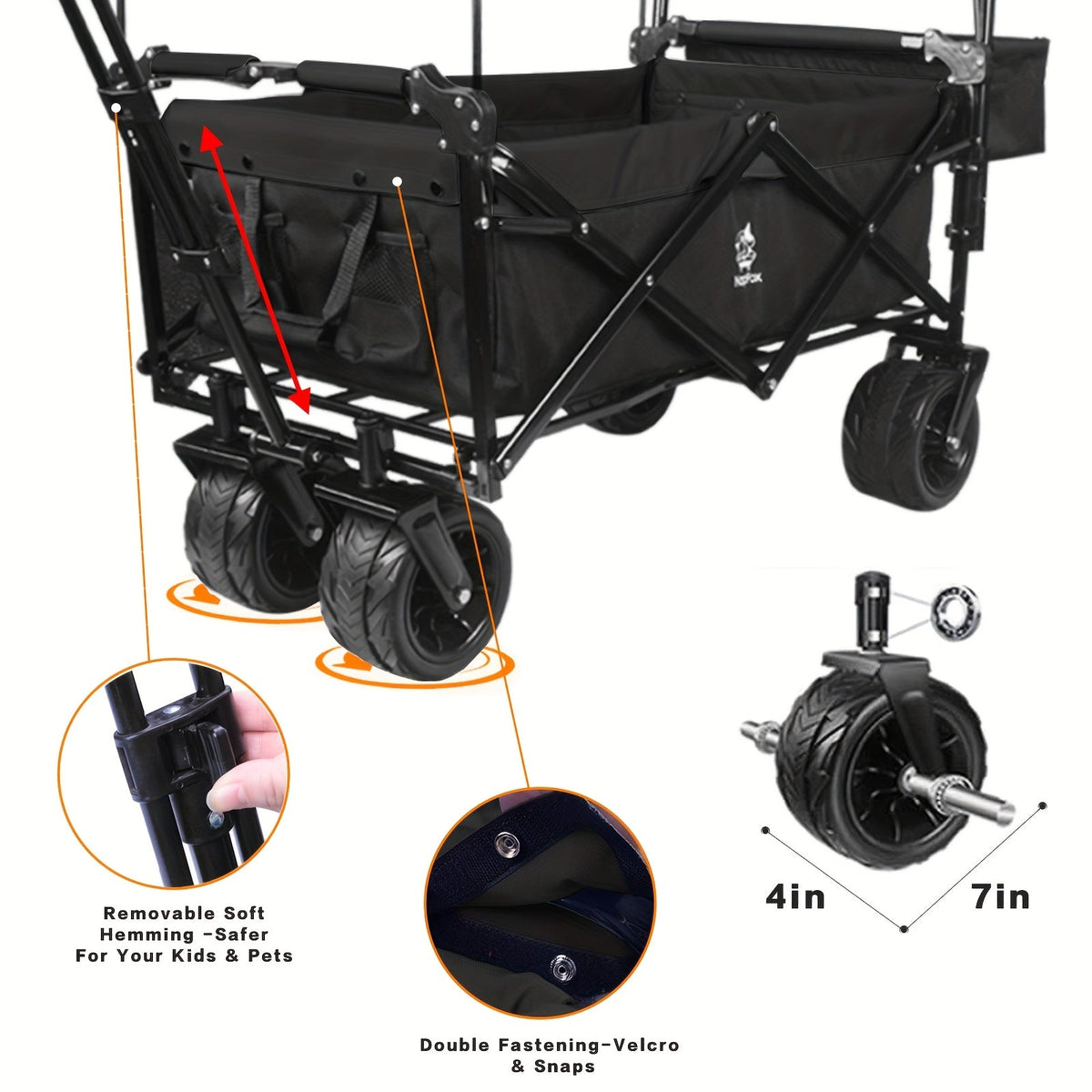 Folding Wagon Cart for Garden, Patio and Yard Use, with the Listed Configuration, for Everyday Use and Organized Storage