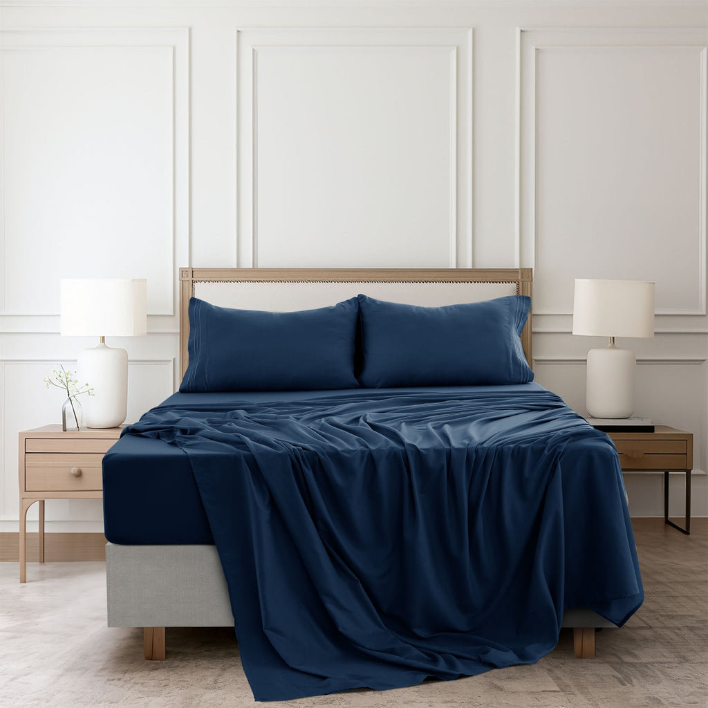 Bed Sheet Set Microfiber with Size-Dependent 3- or 4-Piece Contents and Six specified Bed Dimensions