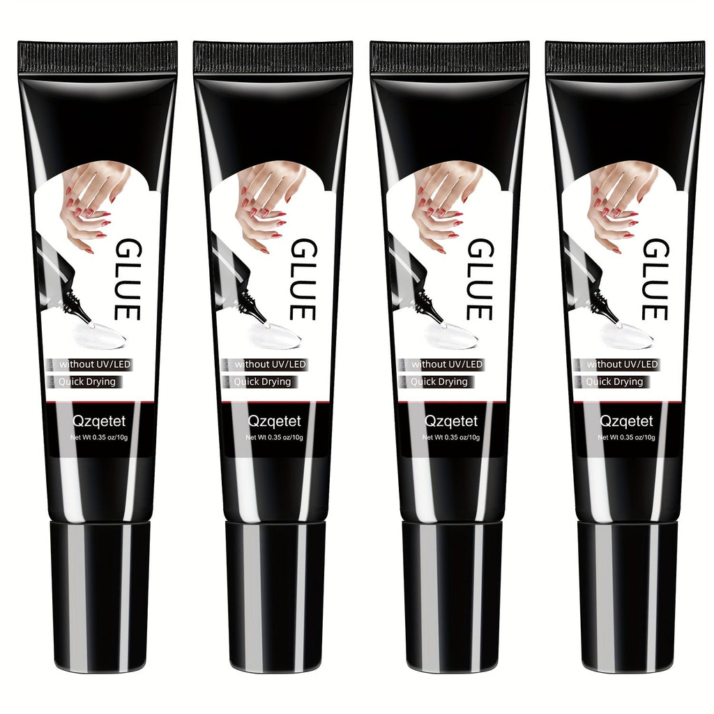 Nail Glue Set, MAGIC ARMOR Four 10g White and Black Squeeze Tubes with Precision Nozzles for Nail Art