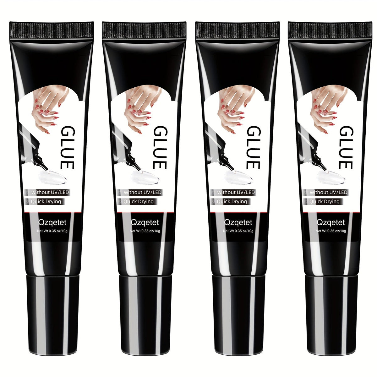 Nail Glue Set, MAGIC ARMOR Four 10g White and Black Squeeze Tubes with Precision Nozzles for Nail Art
