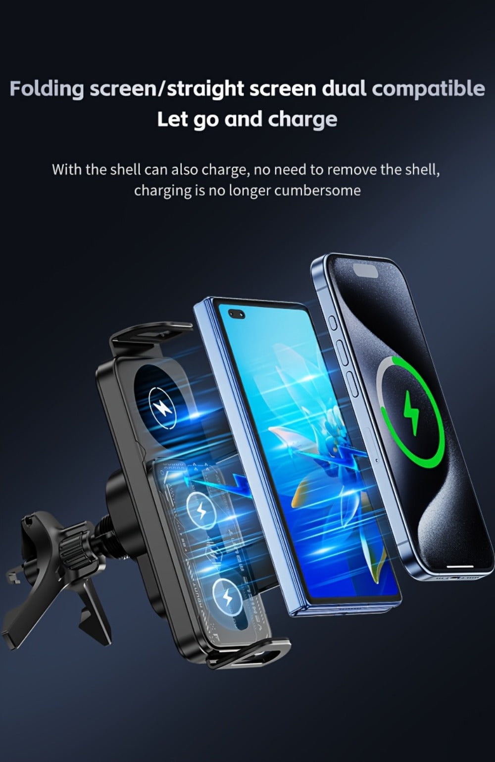 Folding Wireless Car Charger Mount with Air-Vent Base or Two-in-One Stand Checkout Options