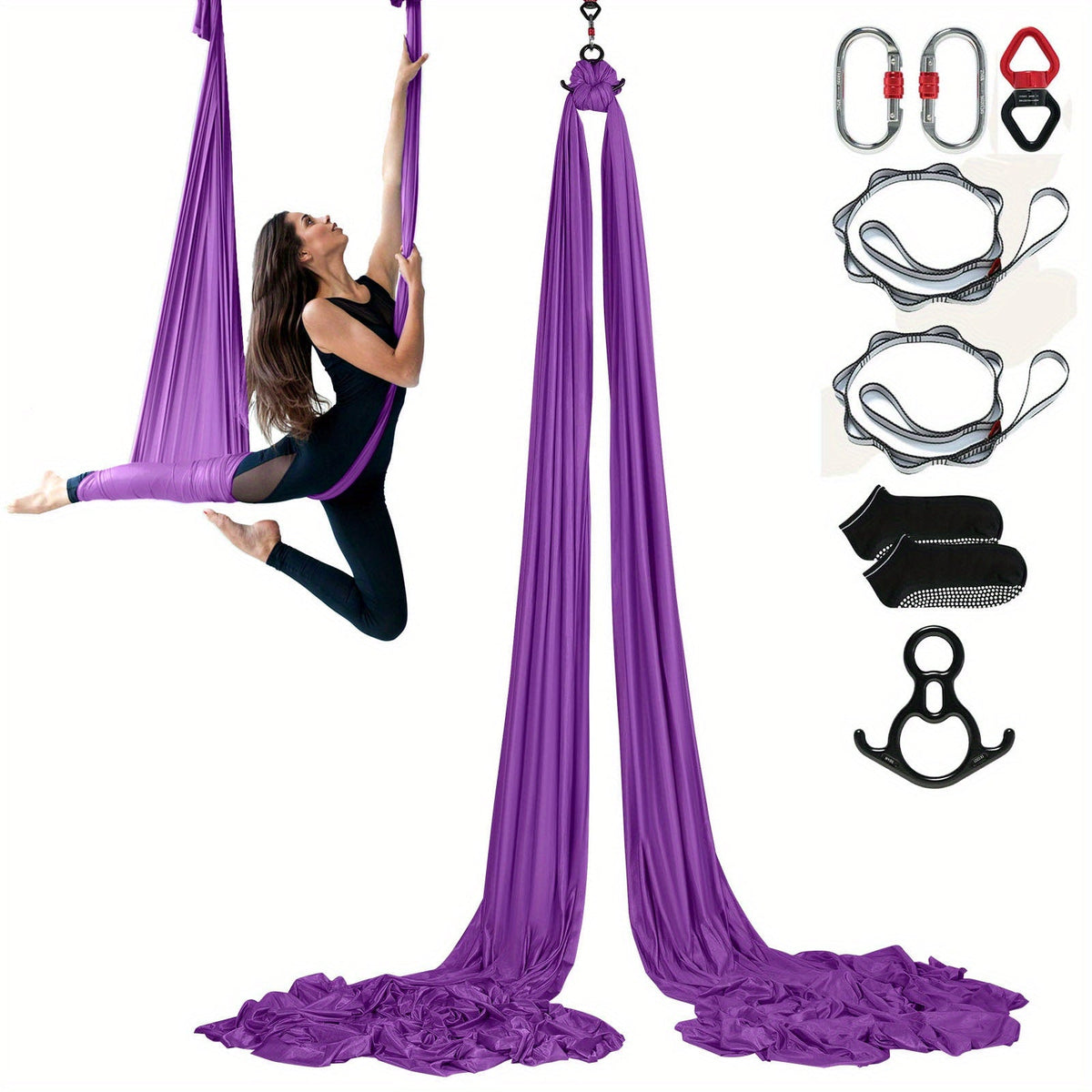 Aerial Yoga Hammock Kit 8.7 Yards – 100GSM Nylon Anti-Gravity Yoga Swing with Full Rigging Hardware, Aerial Silk for All Levels
