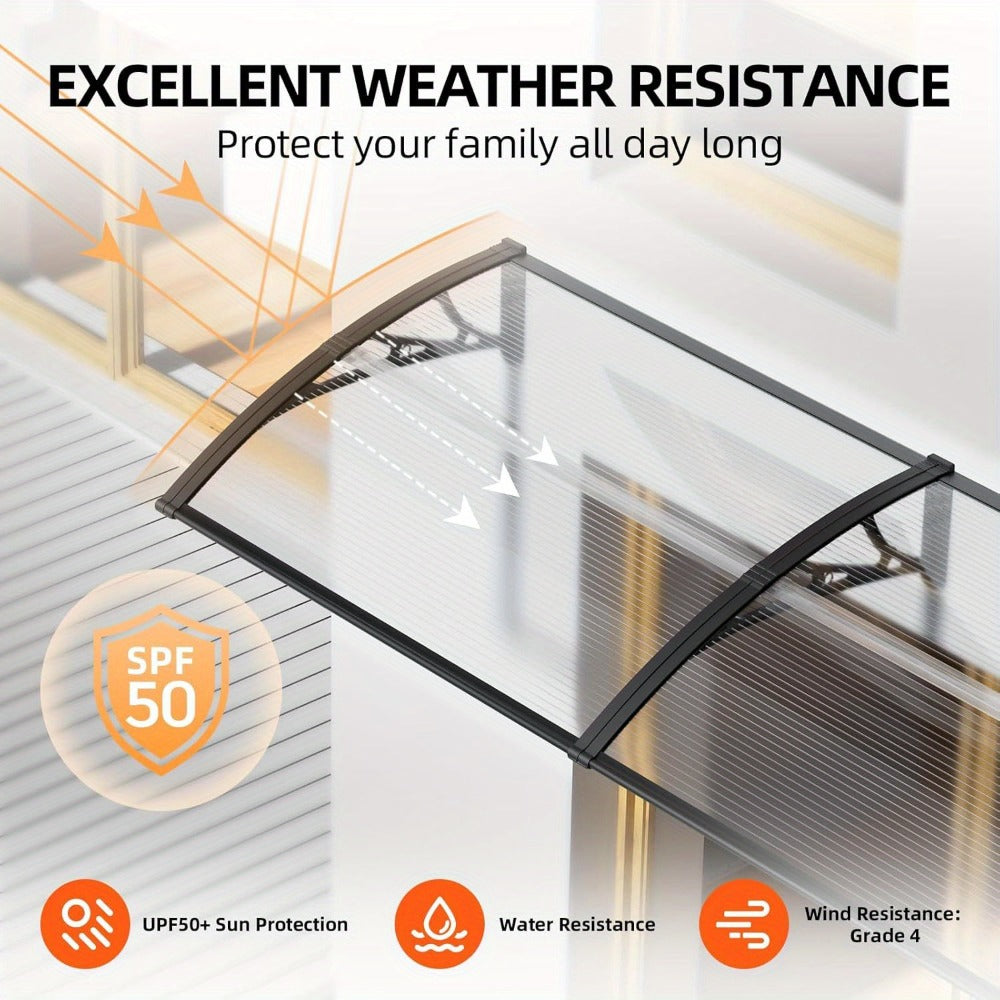 Polycarbonate Window Awning Door Canopy - UV Rain Snow Sun Protection Overhang for Doorways, Patio & Windows