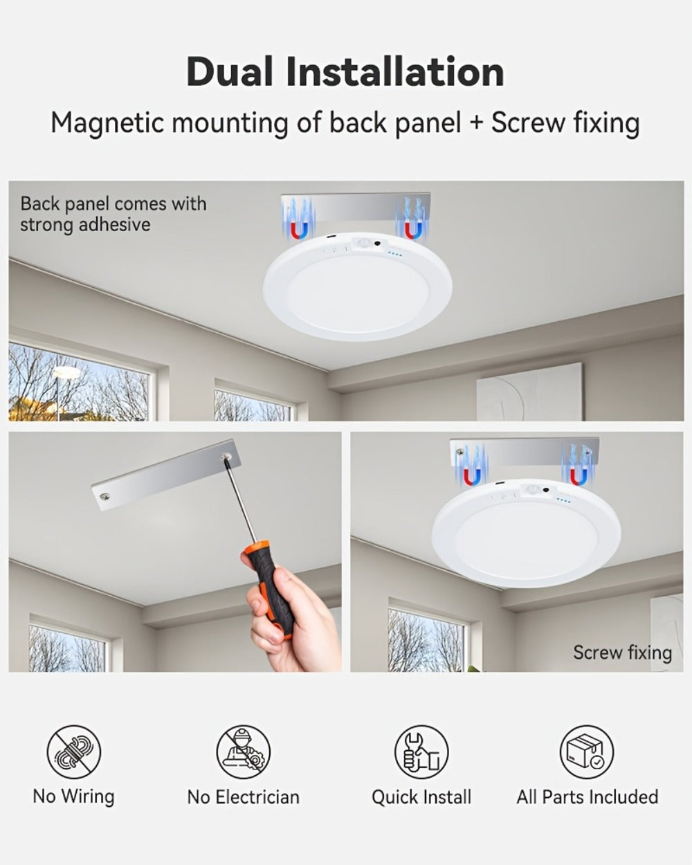 Wireless LED Ceiling Light with Motion Sensor 2 Pack – 5500mAh Rechargeable, Remote Control, 3 Brightness Modes