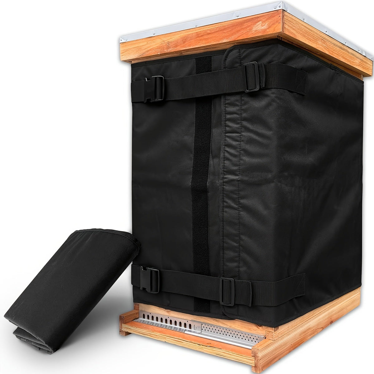 Black Beehive Winter Insulation Wrap with Adjustable Buckle Straps in 192 x 40 or 60 cm Sizes