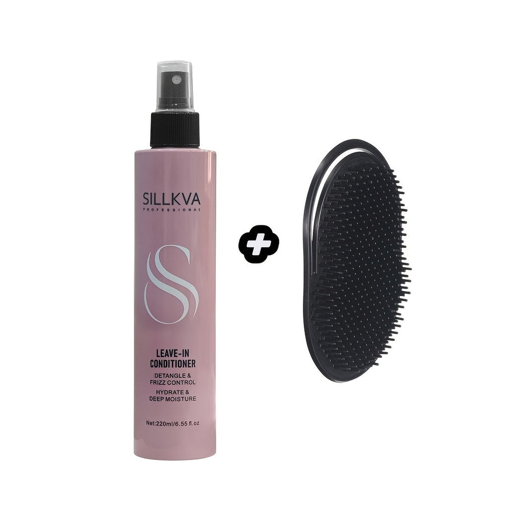 Leave-In Conditioner Spray & Detangling Hair Brush Set - Anti Frizz Smoothing Glycerin Formula for Home, Travel and Salon Hair Styling