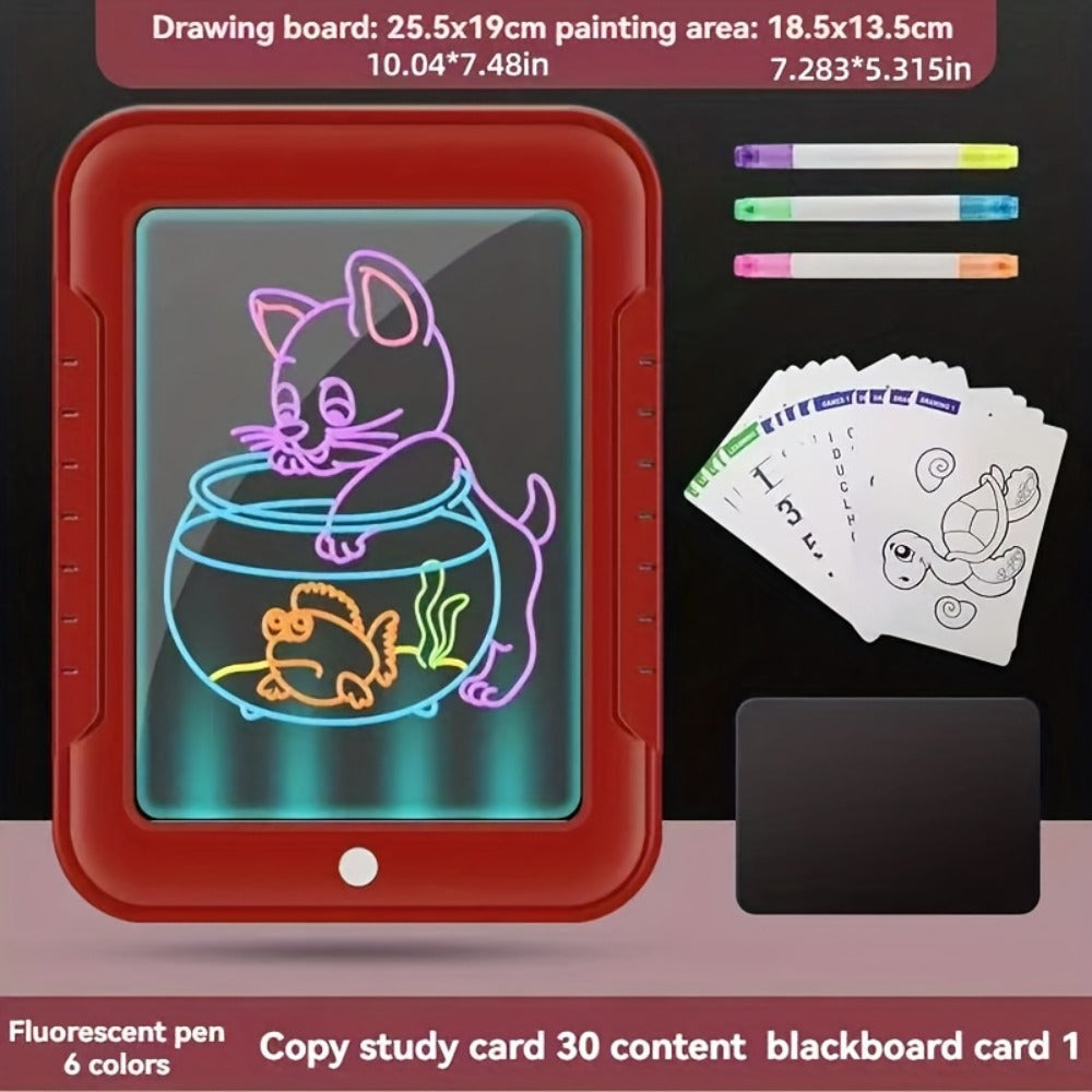 Magic LED Drawing Board for Kids with 15 Double-Sided Tracing Cards & 6 Markers, Light Up Luminous Art Board for Boys & Girls Ages 3-8