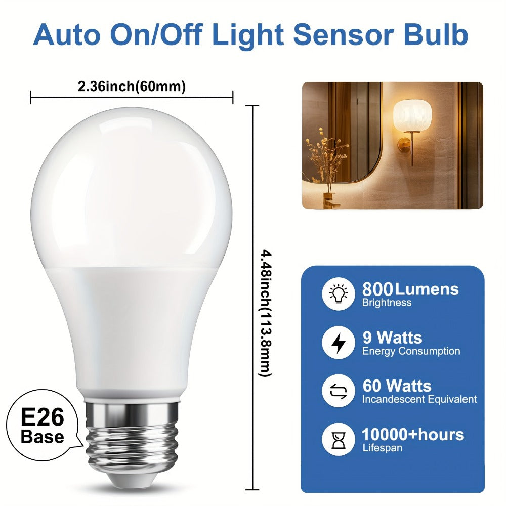 Dusk to Dawn LED Light Bulbs Photocell Sensor Auto On Off – 9W 60W Equivalent E26 Base 5000K for Home, Desk and Accent Lighting