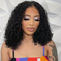 Lace Front Wig Deep-Wave Human Hair, 14-Inch Natural Black with 250% Density and Pre-Cut Buckle Cap